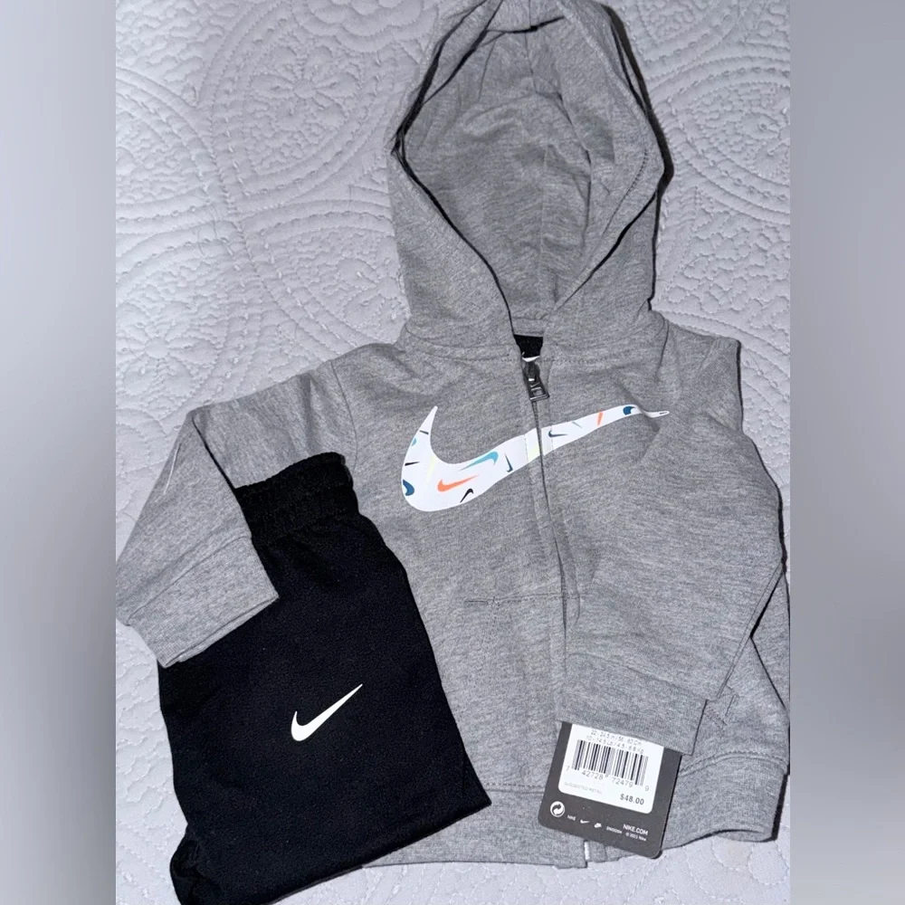 Nike Kids Gray Hoodie and Black Joggers Set